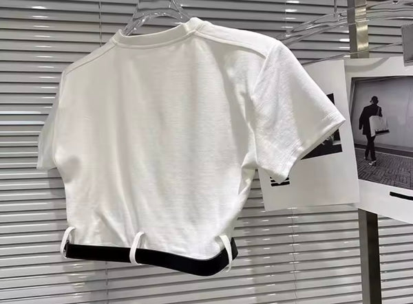 Women Fashion Belted Short Sleeve Crop Two Piece Short Set