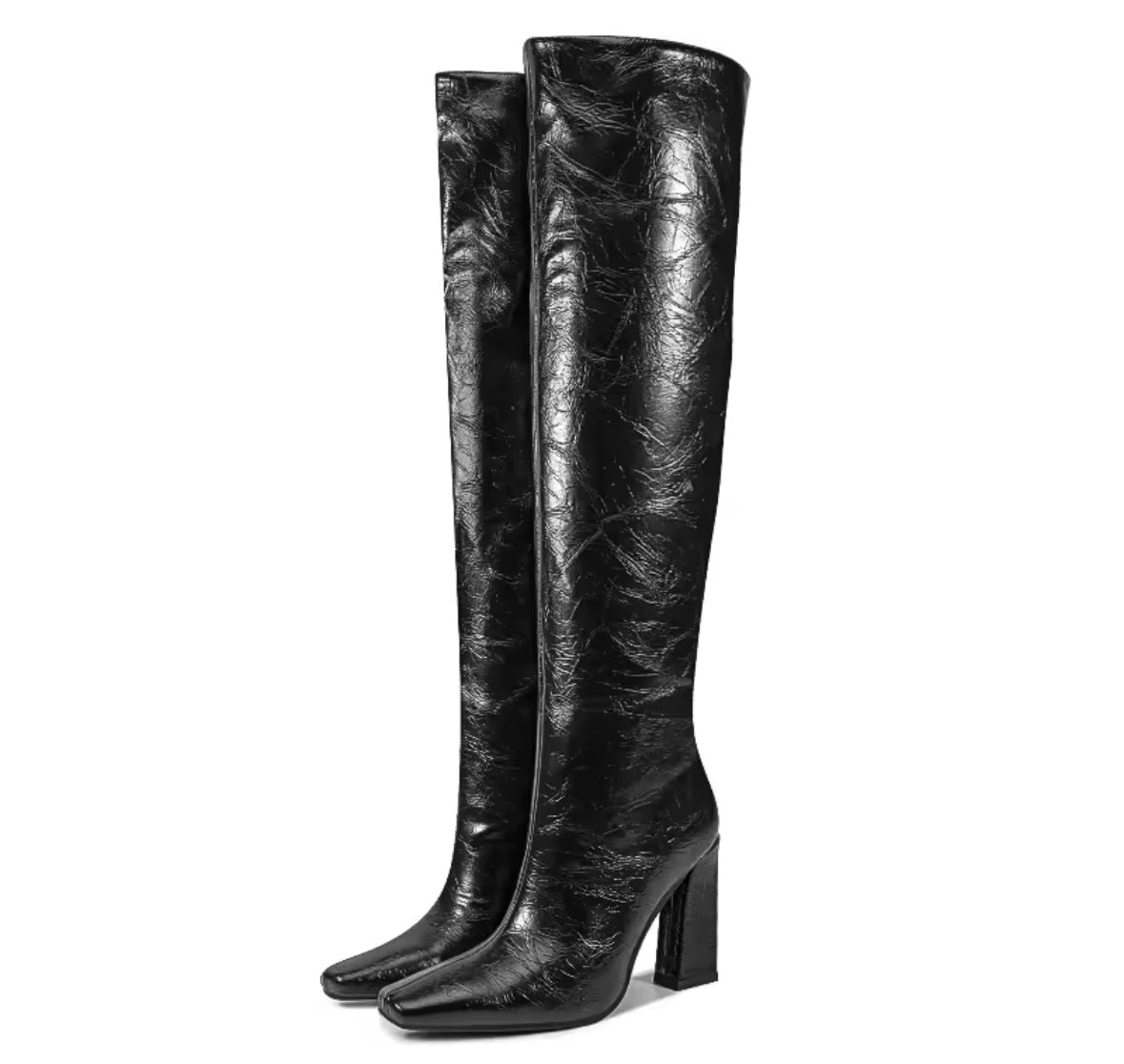 Women Color Faux Leather Square Toe Fashion Knee High Boots