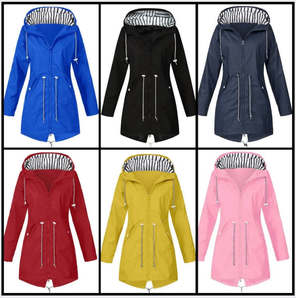 Women Fashion Hooded Drawstring Long Jacket