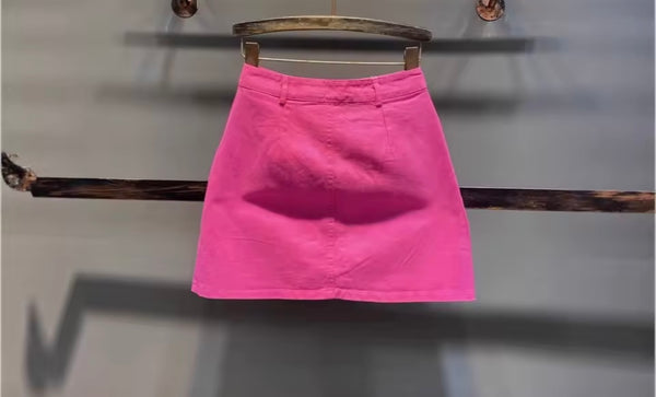 Women Pink Fashion Front Split Skirt