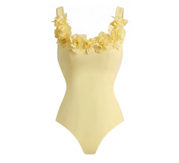 Women Yellow Floral Swimsuit Cover Up Set