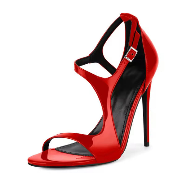 Women Open Toe Patent Leather High Heel Ankle Strap Sandals