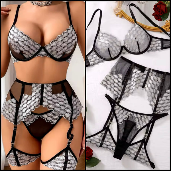 Women Sexy Printed Color Patchwork Lingerie Set