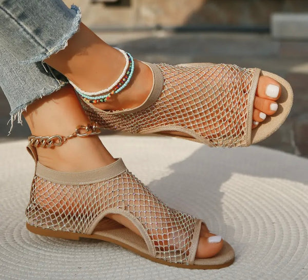 Women Open Toe Netted Fashion Flat Sandals