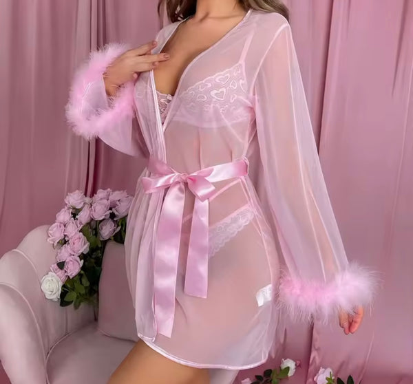 Women Sexy Lace Feather Mesh Lingerie Set