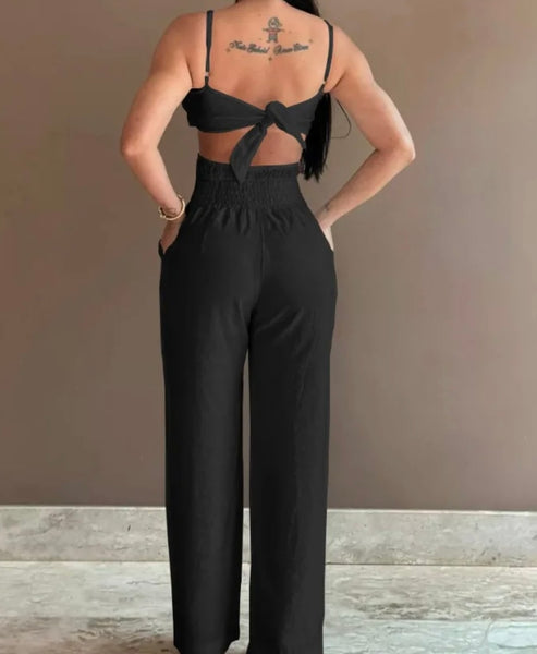 Women Sleeveless Floral Solid Color Sexy Fashion Jumpsuit