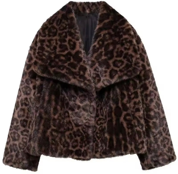 Women Color Fashion Faux Fur Warm Jacket
