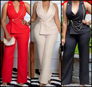 Women Sleeveless Chain Solid Color Fashion Jumpsuit