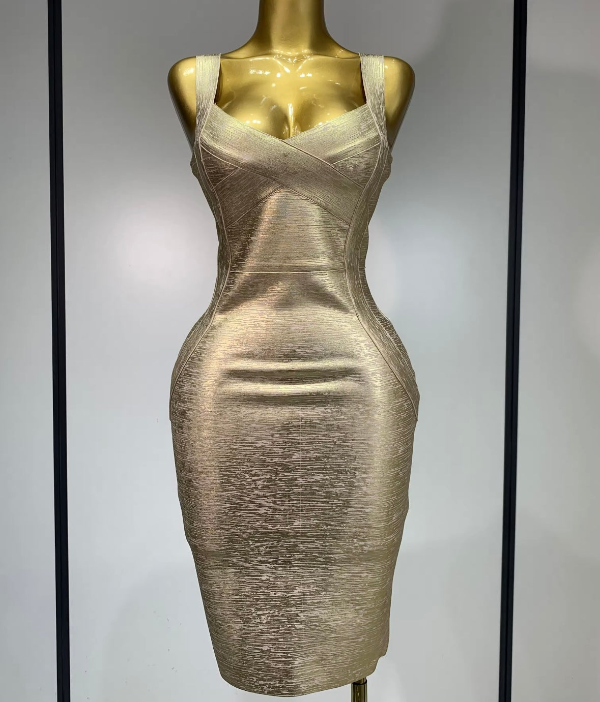 Women Sexy Sleeveless Metallic Bandage Dress