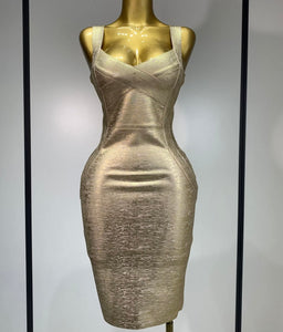 Women Sexy Sleeveless Metallic Bandage Dress