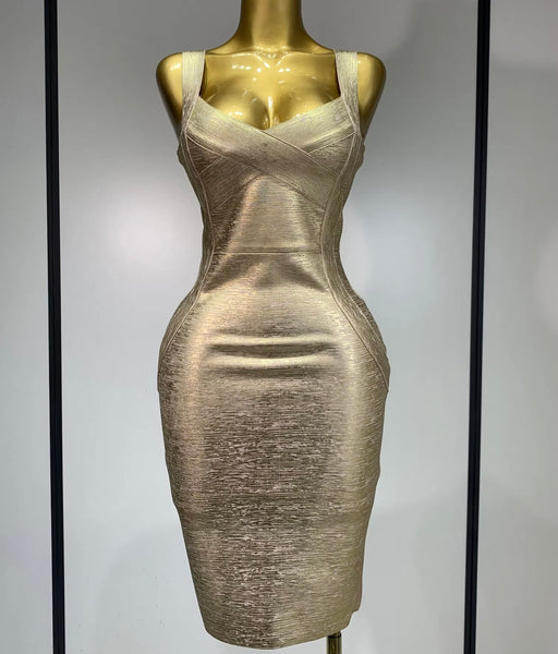 Women Sexy Sleeveless Metallic Bandage Dress