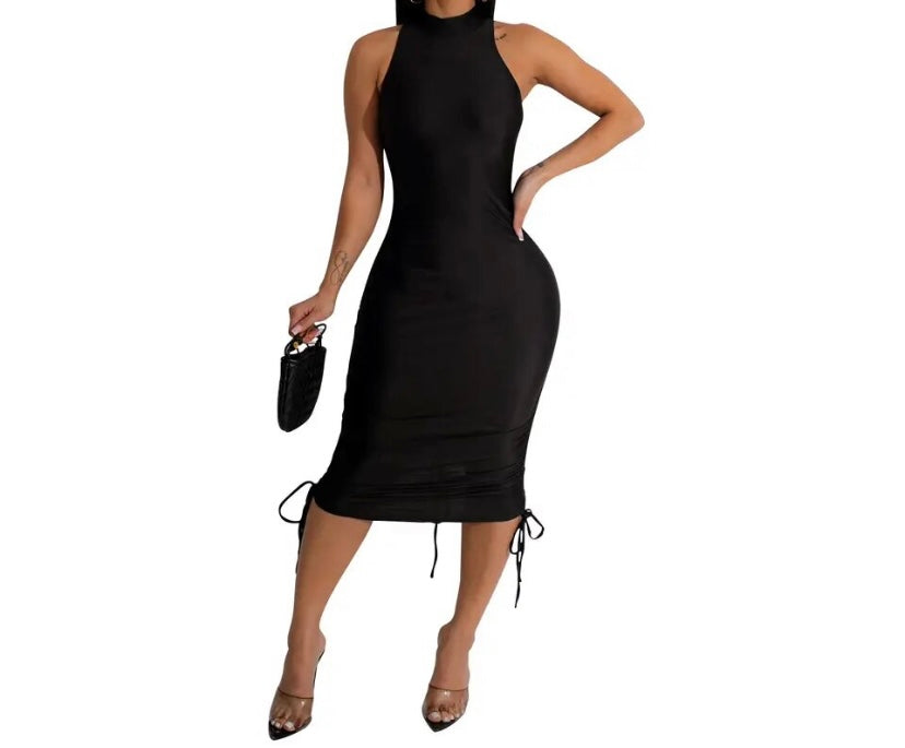 Women Sexy Sleeveless Open Back Tie Up Dress