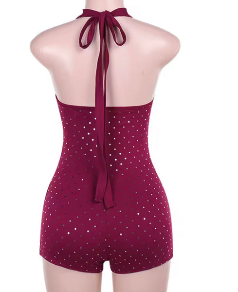 Women Sexy Halter Sleeveless Sparkly Romper