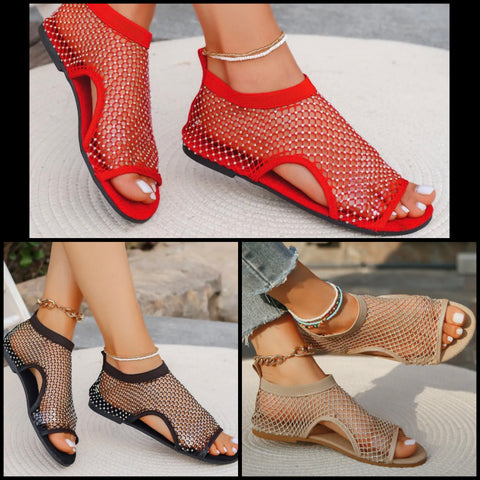 Women Open Toe Netted Fashion Flat Sandals