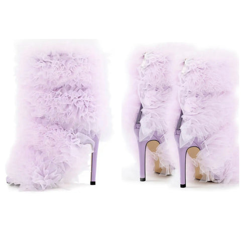 Women Fashion Open Toe Tulle High Heel Ankle Boots