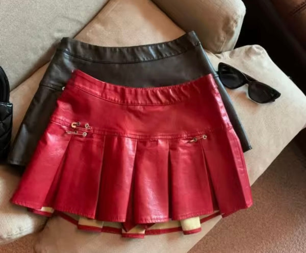 Women Sexy Fashion Faux Leather Pleated Skirt