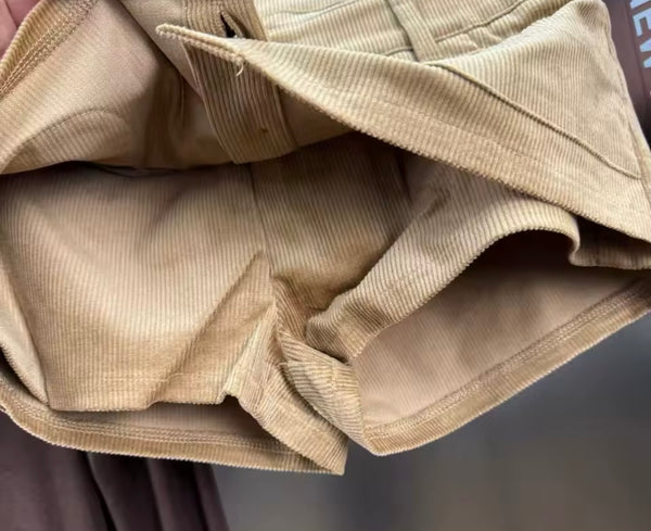 Women Sexy Fashion Khaki Corduroy Button Up Skirt