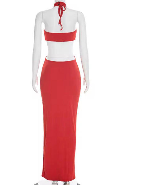 Women Halter Sleeveless Cut Out Maxi Dress