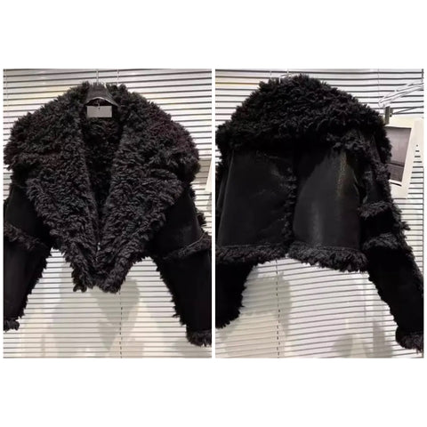 Women Black Wool Velour Fashion Jacket