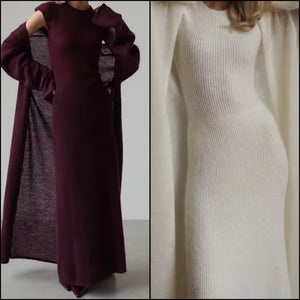 Women Fashion Knitted Two Piece Maxi Dress Set