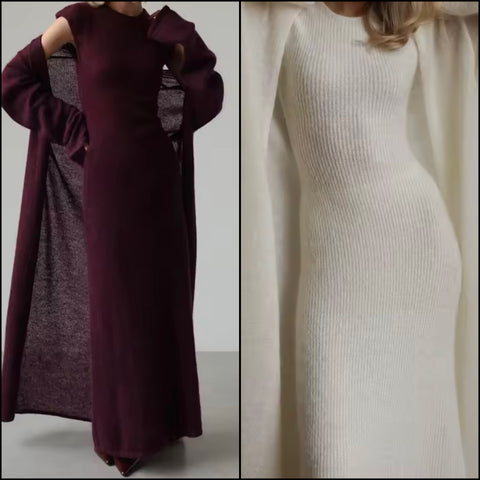 Women Fashion Knitted Two Piece Maxi Dress Set