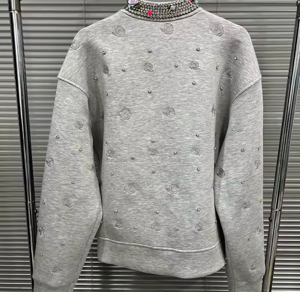 Women Fashion Rhinestone Button Up Two Piece Skirt Set