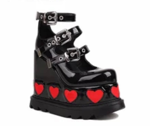 Women Fashion Buckled Heart Platform Shoes