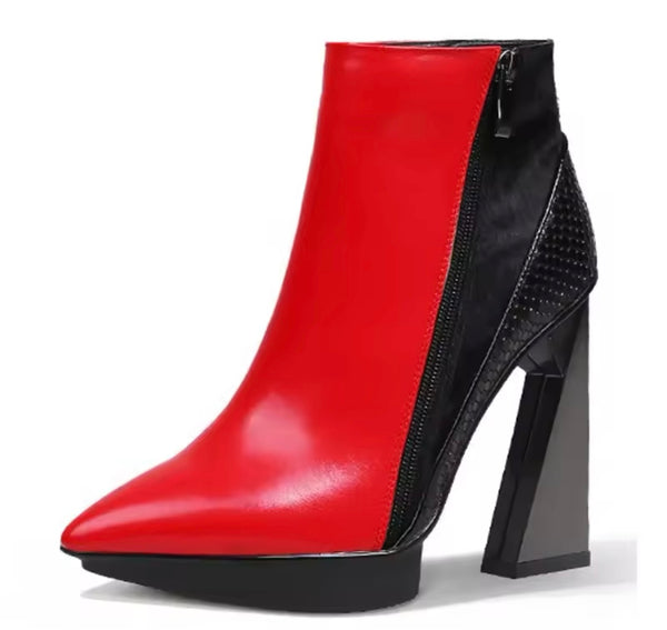 Women Pointed Toe Platform Fashion High Heel Ankle Boots