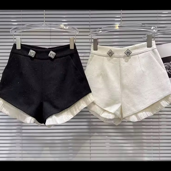 Women Fashion Bling Ruffled Tweed Shorts
