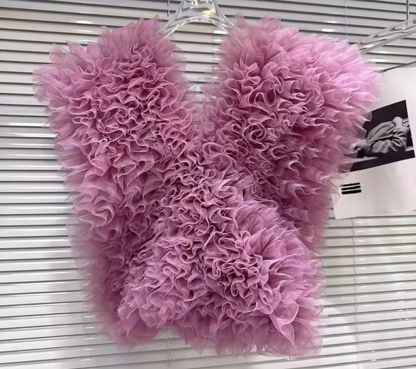 Women Ruffled Mesh Sleeveless Top