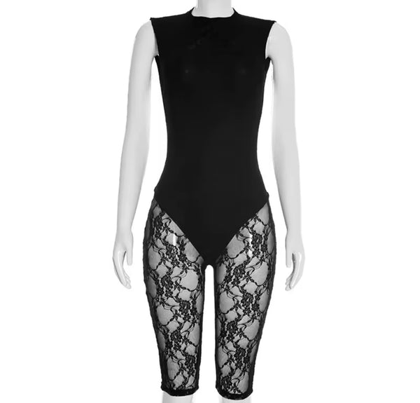 Women Sexy Sleeveless Open Back Lace Romper