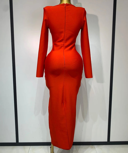 Women Sexy V-neck Bling Full Sleeve Bandage Maxi Dress