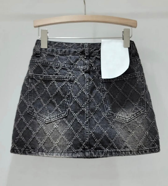 Women Fashion Diamond Crystal Denim Skirt