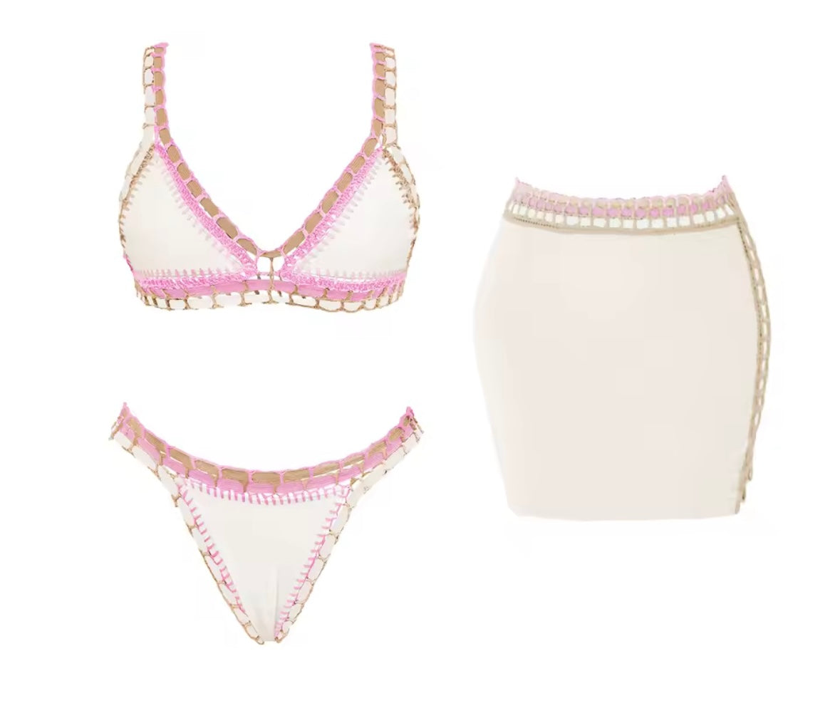 Women Sexy White Color Patchwork Bikini Cover Up Set