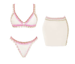 Women Sexy White Color Patchwork Bikini Cover Up Set