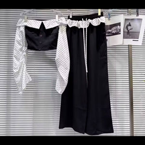 Women Fashion Polka Dot Off The Shoulder Full Sleeve Two Piece Pant Set