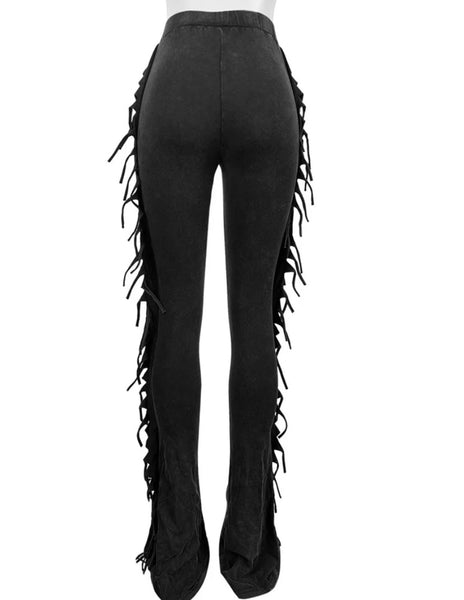 Women Fashion Solid Color Fringe Pants