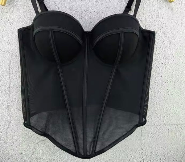 Women Fashion Sleeveless Corset Mesh Tank Top