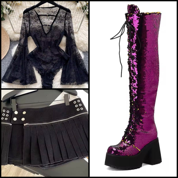 Women Sexy Fashion Rivet Zipper Pleated Skirt