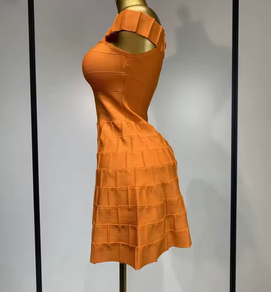 Women Sexy Orange Ruffled Off The Shoulder Sleeveless Dress
