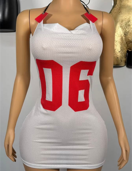 Women Sexy Halter Sleeveless Number Jersey Dress