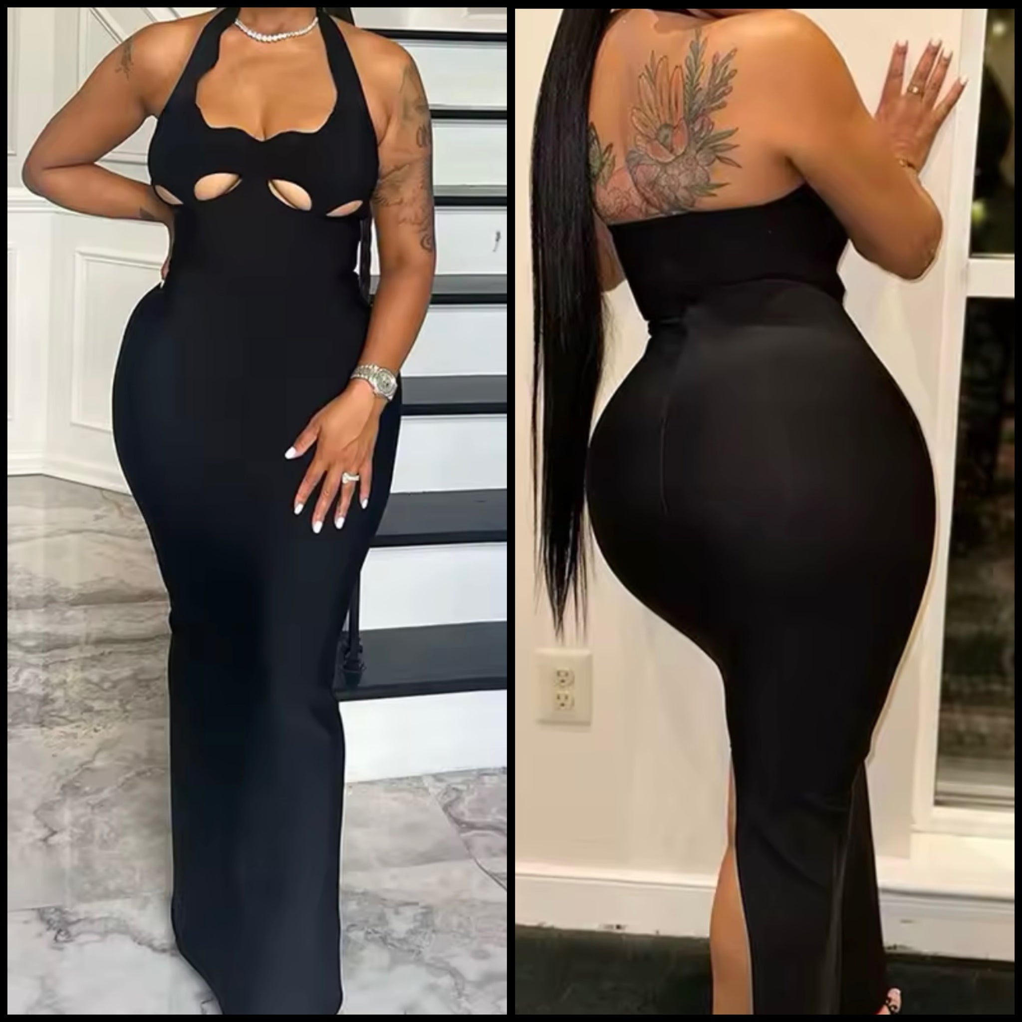 Women Black Sexy Sleeveless Cut Out Maxi Dress