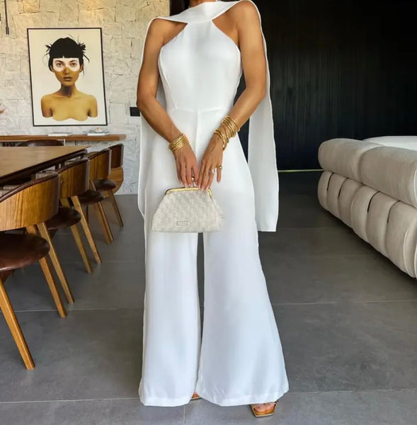 Women White Sexy Sleeveless Wide Leg Jumpsuit