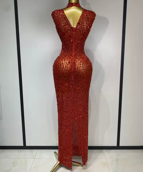 Women Sexy Sleeveless Color Crystal Mesh Maxi Dress