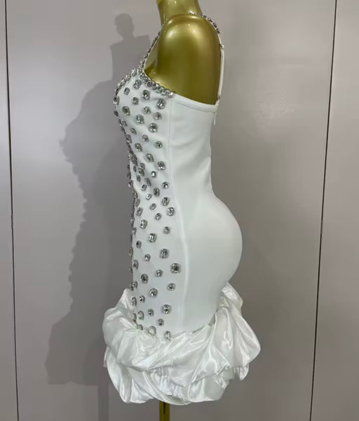 Women Sexy Sleeveless Ruffled Rhinestone Bandage Dress