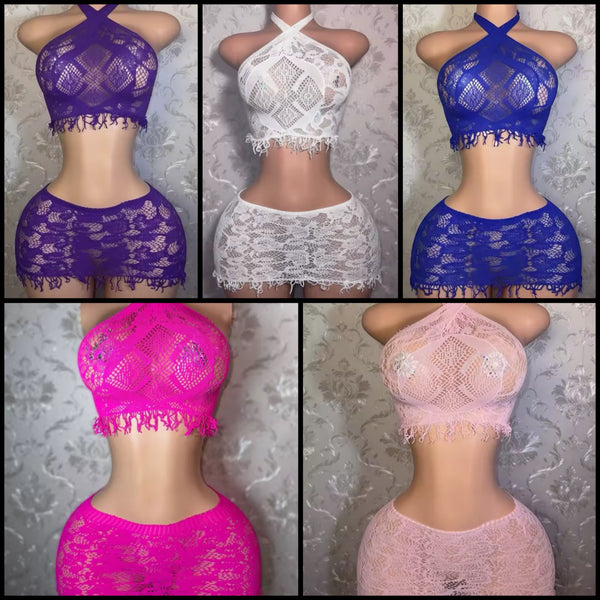 Women Sexy Halter Crop Lace Lingerie Set