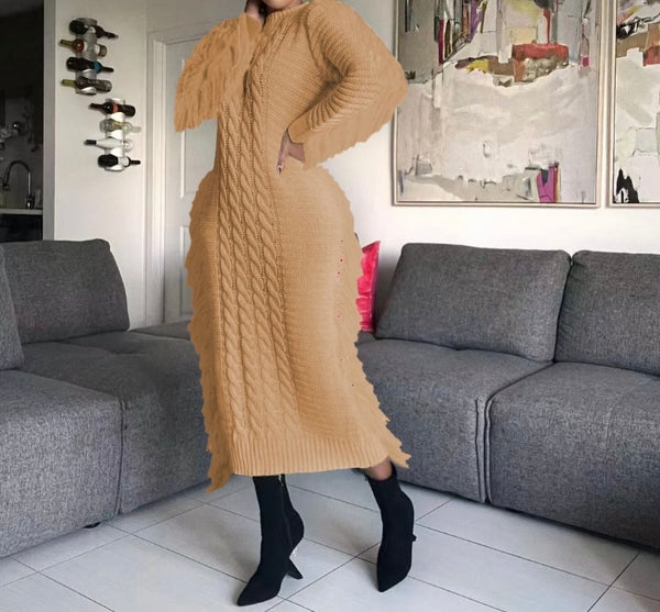 Women Full Sleeve Fringe Fashion Sweater Maxi Dress