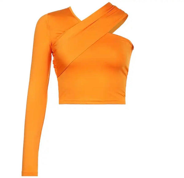 Women Sexy Fashion One Shoulder Solid Color Crop Top