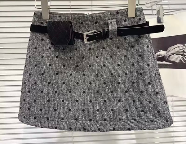 Women Fashion Polka Dot Belted Skirt