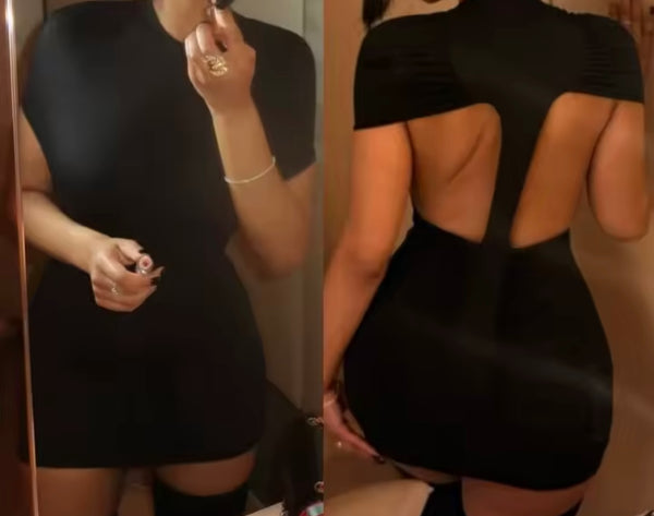 Women Sexy Open Back Short Sleeve Dress